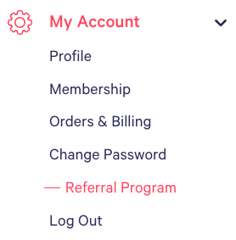 Referral program navigation menu